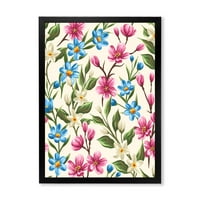 Дизайнарт 'винтидж сини и розови диви цветя' традиционна рамка Арт Принт