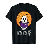 Boooks Moon Ghost Reading Halloween Bookworm Библиотекарска книга тениска