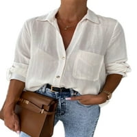 Paille дами върхове бутон надолу блуза ревера ризи модна бизнес туника бяла s