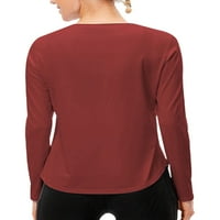Капризи жени тренировка отгоре солиден цвят тениска с дълъг ръкав йога тениска удобна блуза екипаж на шията тий червен 6 m