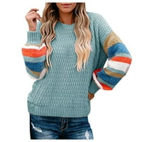 Utoimkio Clearance Женски зимен цветен блок пуловери с дълъг ръкав Crewneck Loos