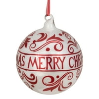 4.5 червена и бяла Весела Коледа стъклена топка украшение с червена панделка