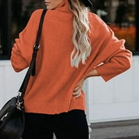 SNGXGN Жени цветен блок пуловер пуловер плетен небрежен огромен пуловер пуловер върхове пуловери за жени, червено, размер l