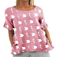 Voguele жени тройник с половин ръкав тениска екипаж в врата на тениска ежедневно облекло летни върхове модна туника блуза розово