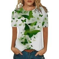 Ризи за жени свободни годни отпечатани шарки с къс ръкав кръгла шия тениска женски върхове