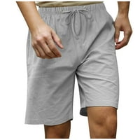 Мъжки къси панталони модни ежедневни памучни конопени коноп плътни плажни панталони Мъжки бельо сиво