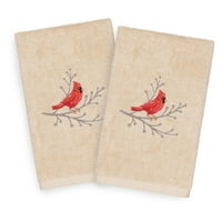 Linum Home Textiles Коледна кардинал бродирана турска памучна кърпа за ръце - Комплект от 2