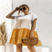 Singreal Women Summer Dress Singreal Тениска с тениска с къси ръкави Babydoll Ruffles Небрежна мини ваканция женска рокля S-2xl