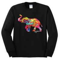 Дива боби, цветна ходене по късмет слон любител на животни мъжки риза с дълъг ръкав, черно, големи