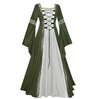 Винтидж рокли за жени ежедневни сплайсинг с дълъг ръкав солидна готическа косплей рокля дантела цветна блок средновековна дълга