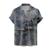Дамски върши мъжки случайни модни летни копчета с къс ръкав, отпечатана тениска отгоре сиво