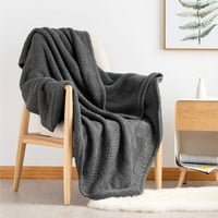 Спално бельо плетено Шерпа одеяло за диван и диван-мека и уютна плетена-Шерпа одеяло за легла-сиво, 50 х60