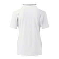 B91XZ плюс размер на туника върхове за жени Дамска печат Лято v Врат от рамото с късо ръкав Тениска Топ Блуза Бяла, L