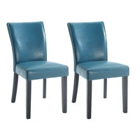 Бела Вита Мишел залепен кожен стол Парсънс в син комплект от 2