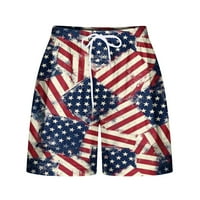 Дами шорти за теглене с джобове вратовръзка американски флаг печат плюс размер плаж Лято бързо сухари къси панталони 4 юли