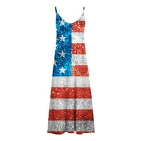 Usmixi дамски рокли 4 юли САЩ флаг печат с v-образно без ръкави Лятни макси рокли ежедневни разхлабени туника слинг плаж ваканция