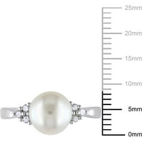 Бяла кръгла култивирана сладководна перла и каратов диамантен Сребърен коктейлен пръстен
