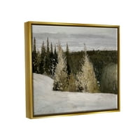 Снежни Склонове Гора Природа Пейзаж Живопис Металик Злато Рамкирани Изкуство Печат Стена Изкуство