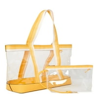 Време и Тру Дамски Плаж пазарска чанта и торбичка комплект, 2-парче слънчоглед