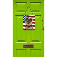Съкровищата на Каролин КДЖ1160ДС САЩ американски флаг с Йорки кученце Йоркширски териер стена или врата висящи отпечатъци
