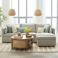 По-добри домове и градини модулен секционен диван с табуретка за съхранение, бяло бельо
