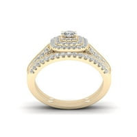 1к ТДВ диамант 14к жълто злато ореол годежен пръстен комплект