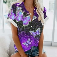 Предни бутон риза за жени с къси ръкави върхове блузи редовно прилягащи тениски пуловер тениски върхове пеперуда тениски тениски