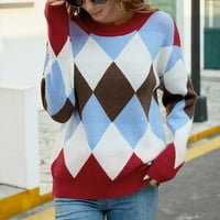 Дамски жилетка пуловери Модерни годни пуловер пуловер ваканционен екипаж Сладки пуловери за жени вино L
