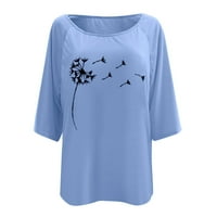 Жени плюс размер едно рамо бохо флорален отпечатан тениска Най-горната лятна разхлабена блуза модни върхове за жени Сини m