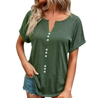 Usmixi дамски върхове облечени ежедневни плюс размер бутон надолу дишащи туники ризи солидни v-образни къси ръкави летни блуза зелени xxxl