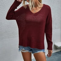 Жени модни v-образни пуловер пуловер плътни цветове дълги ръкави пуловерни върхове tietoc
