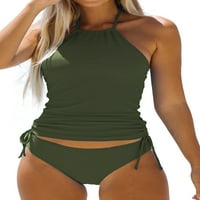 Beachsissi жени бански костюм със солиден цвят на следи от резервоар, армейски зелено, X-голям