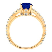 1.51ct кръгло отрязано синьо симулиран син сапфир 18k Жълто злато гравиране Изявление Булчинска годишнина Ангажимент Сватбен пръстен