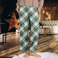 Wotryit женски панталони дамски класически кариран еластичен талия странични джобове панталони ежедневни домашни панталони суитчани