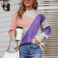 Timegard жени Небрежен моден цвят съвпадение на пуловер пуловер с дълъг ръкав, пуловер, лилав, l