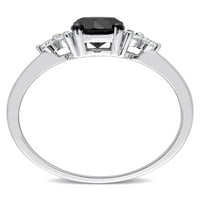 1-Каратов Т. В. черно-бял диамант 10кт Бяло Злато пасианс годежен пръстен