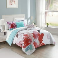 Шичен дом Wally Wally 5-Piece Rensible Floral Comforter Set, Queen, Multi-Colored