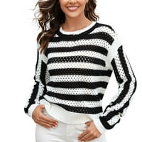 KPOPLK Женски моден пуловер Големия пуловер с дълъг ръкав дамски кабел плетен пуловер ежедневни топли върхове черни, l