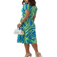 Avamo Women Summer Beach Sundress Swing Long Dress v Neck Midi рокли Дами туника геометрично светло синьо xl