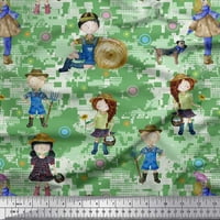 Soimoi Georgette Viscose Fabric Circle, Farm Boy & Girl Kids Decor Fabric Printed Yard Wide